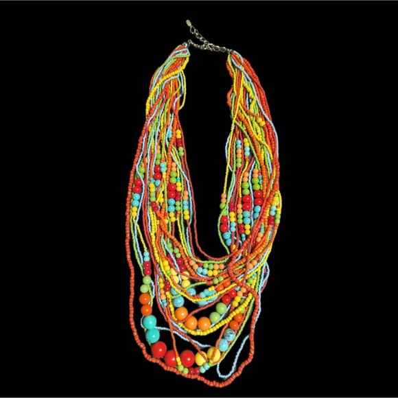 Vincero Graduated Layered Multi Color Seed Bead Boho Hippie Long Necklace 32" - Picture 4 of 5